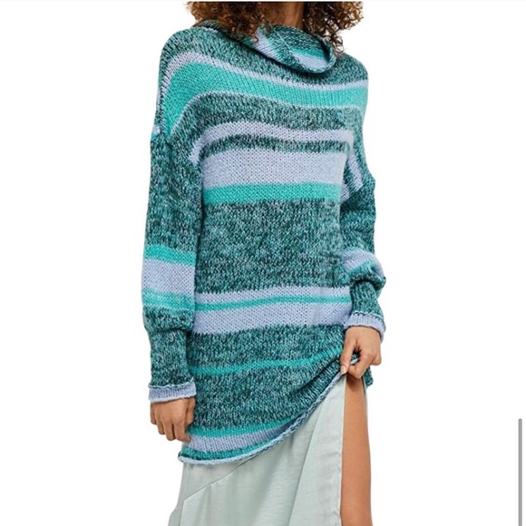 FREE PEOPLE Womens Light Blue Stripe Tunic Sweater - Picture 3 of 4